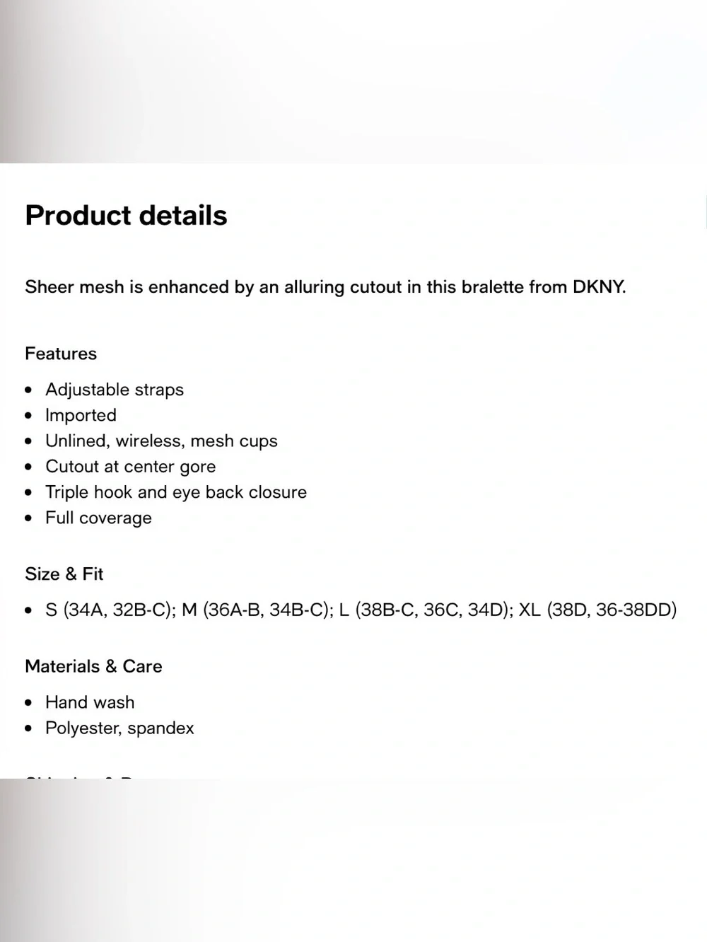 NEW DKNY Sheer Cup Bralette Retail $42